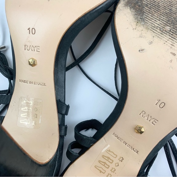 Raye Kendall Black Wrap Ankle Tie Lace Sandal Peep Heels Black Leather 10 - Picture 14 of 15